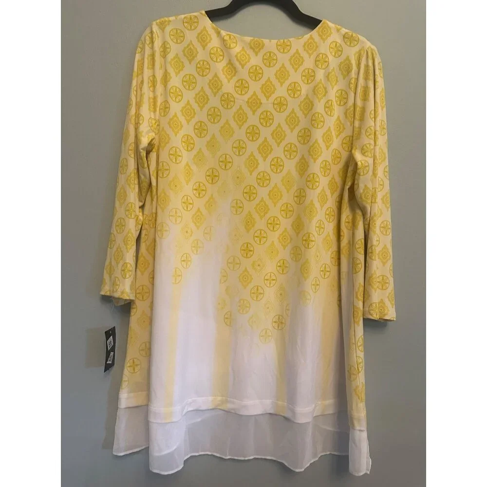 JM Women's Layered Scoop Neck Top Color Yellow Prints Size M - Picture 2 of 2